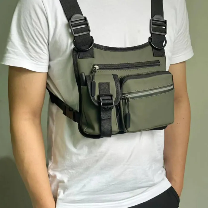 Adjustable Zipper Multi-functional Nylon Chest Bag, Sporty Vest Bag for Tennis Pickleball Outdoor Hiking Cycling Workouts, Gym Bag, Exercise Bags, B