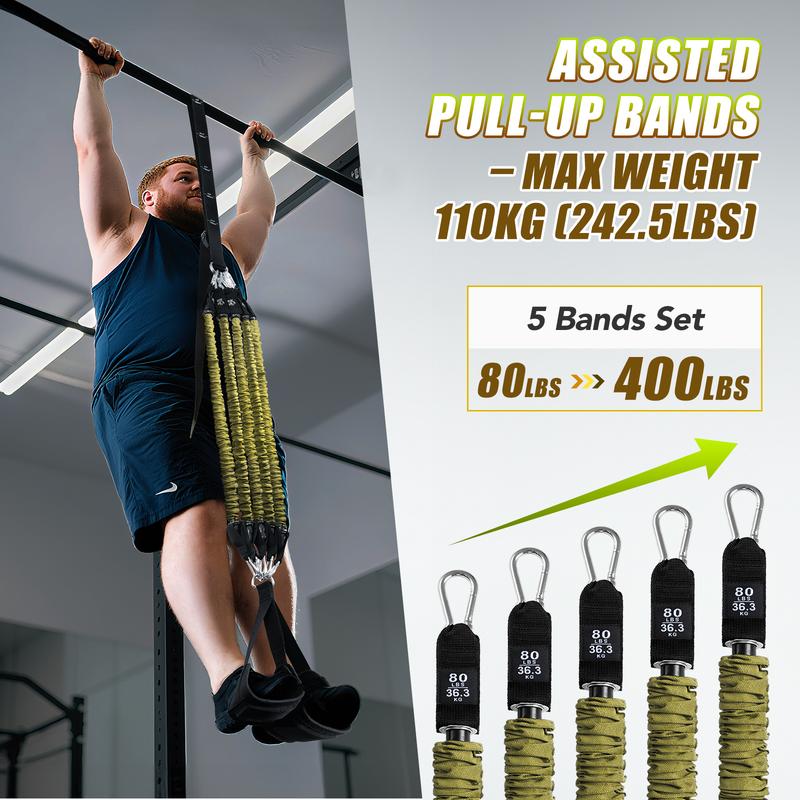 Alongsong Advanced Pull Up Assist Bands Set Heavy-duty 45x80lbs Resistance Adjustable Strap & Wide Footplate for Home Gym Outdoor Workout Strength T