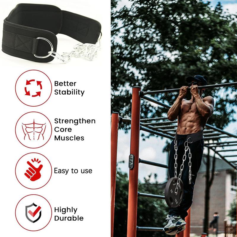 Weighted Pull-up Belt with Chain, Fitness Strength Training Waist Belt, Squat Weight Belt, Pull-up Belt for Weightlifting, Squats, Muscle Training E