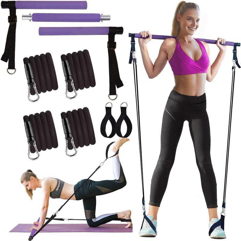 Yoga Pilates Resistance Band, Yoga Pilates Bar with Resistance Band, Full-body Fitness Elastic Resistance Rope Stick