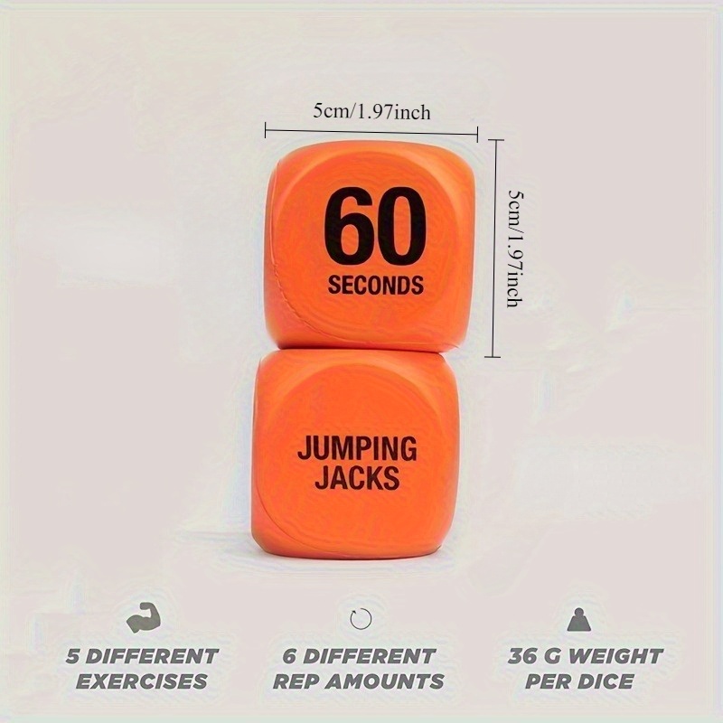 Two durable and fun fitness decision dice for physical training and exercise - colorful exercise balls with CRUNCHES and JUMPING text, perfect for h