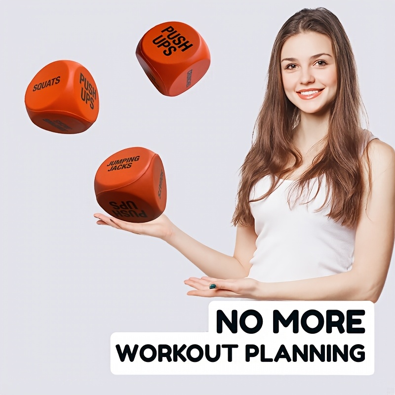 Two durable and fun fitness decision dice for physical training and exercise - colorful exercise balls with CRUNCHES and JUMPING text, perfect for h