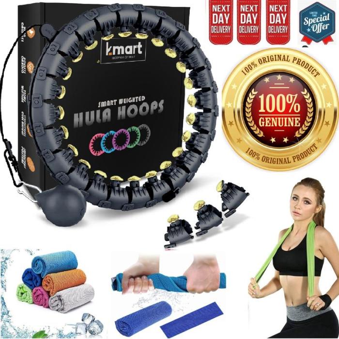 UK Seller K-MART Smart Weighted Hula Hoop - 24 Detachable Links, 360° Auto-Spinning Ball for Gymnastics, Massage