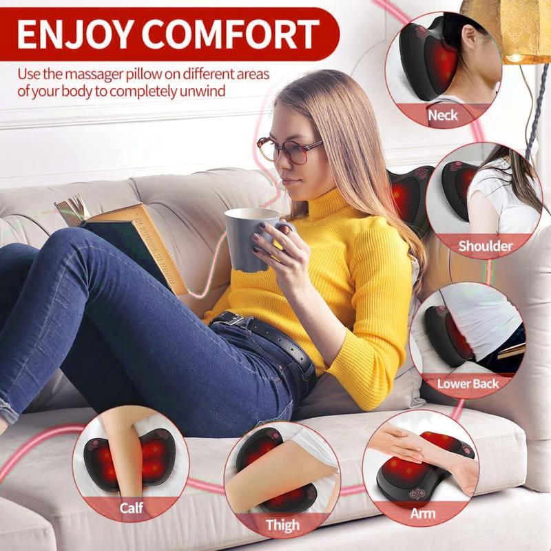 Neck and Back Massager Pillow with 3D Kneading and Heating - Electric Cushion for Ultimate Comfort and Relaxation