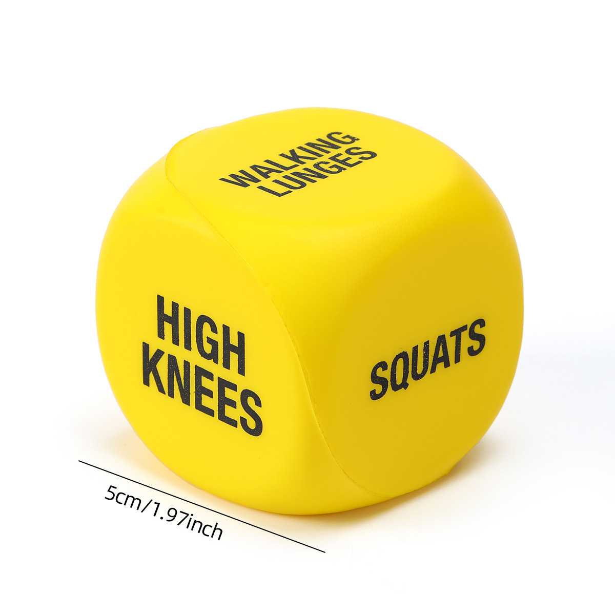 Two durable and fun fitness decision dice for physical training and exercise - colorful exercise balls with CRUNCHES and JUMPING text, perfect for h