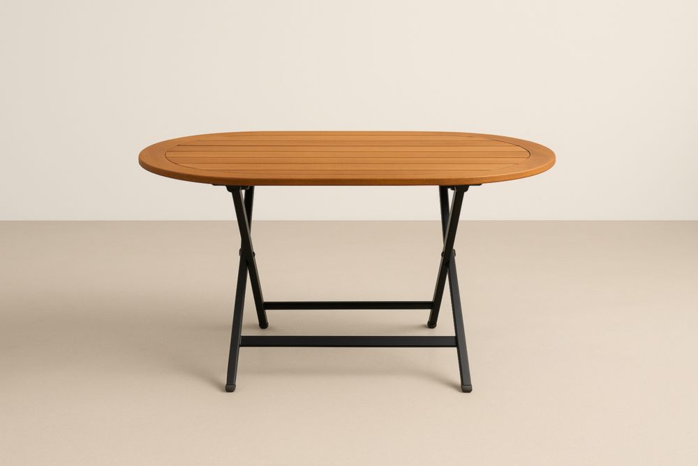 Tavolo Ovale Pieghevole in Legno e Metallo