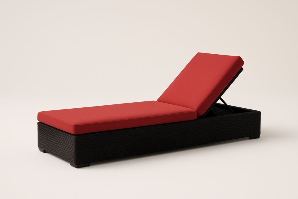 Lettino prendisole in Rattan Nero con Cuscino Rosso Regolabile