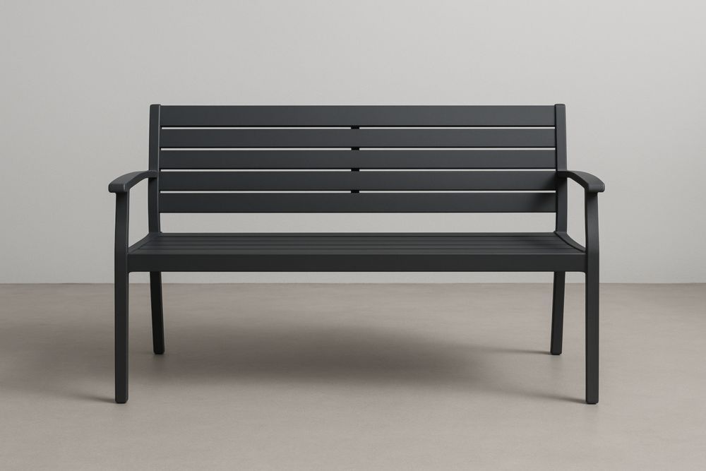 Panca da esterno in metallo nero con braccioli 120x60x80 cm