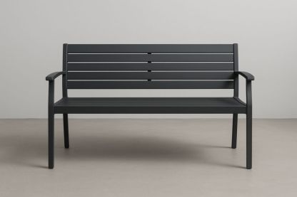 Panca da esterno in metallo nero con braccioli 120x60x80 cm