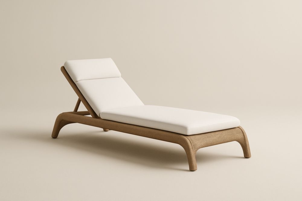 Sedia a sdraio in legno massello con rivestimento in poliestere crema