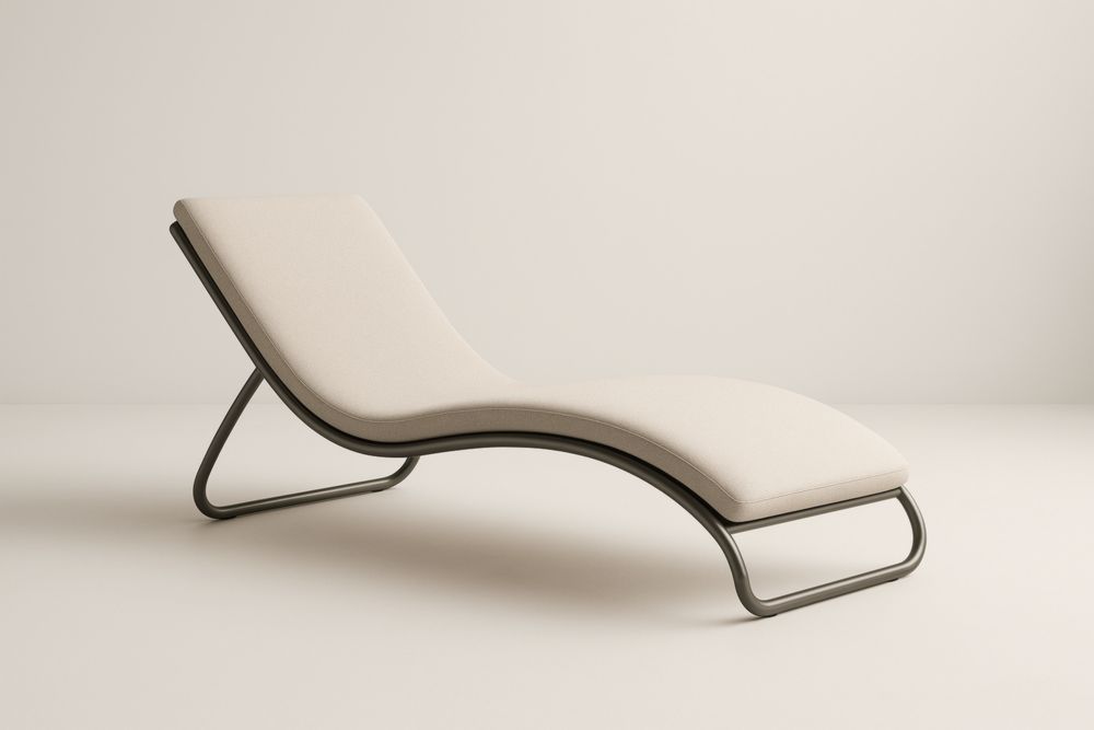 Chaise longue in acciaio con rivestimento in tessuto beige