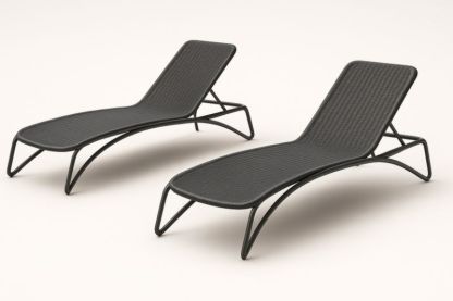 Set di Due Lettini Prendisole in Metallo e Rattan Sintetico Nero