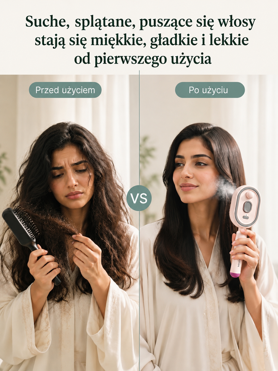 Wielofunkcyjny grzebień do pielęgnacji włosów bez spłukiwania z olejkami eterycznymi i terapią światłem czerwonym – natychmiast wygładza włosy, zapewnia pielęgnację skóry głowy na poziomie salonowym, skutecznie zapobiega wypadaniu włosów i wspomaga odrost