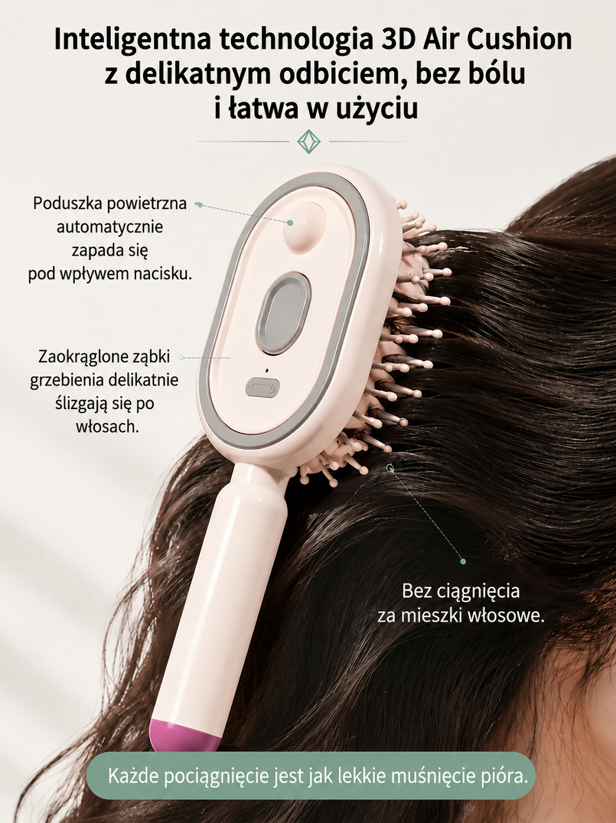 Wielofunkcyjny grzebień do pielęgnacji włosów bez spłukiwania z olejkami eterycznymi i terapią światłem czerwonym – natychmiast wygładza włosy, zapewnia pielęgnację skóry głowy na poziomie salonowym, skutecznie zapobiega wypadaniu włosów i wspomaga odrost