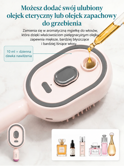 Wielofunkcyjny grzebień do pielęgnacji włosów bez spłukiwania z olejkami eterycznymi i terapią światłem czerwonym – natychmiast wygładza włosy, zapewnia pielęgnację skóry głowy na poziomie salonowym, skutecznie zapobiega wypadaniu włosów i wspomaga odrost