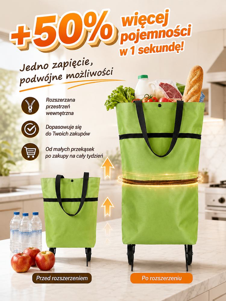 Ekologiczny wielofunkcyjny wózek składany🔥2‑w‑1 torba + wózek, duży pojemność, lekka do transportu