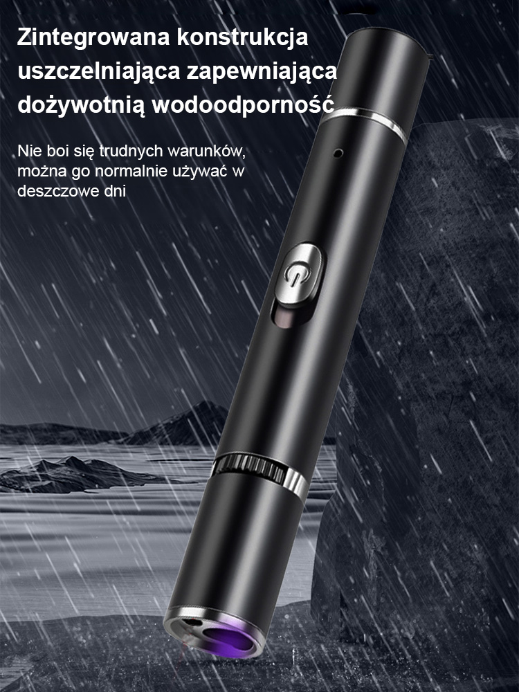 Wskaźnik laserowy o dużej intensywności. Można go używać do cięcia, spawania i samoobrony, wymaga jedynie miesięcznego ładowania.