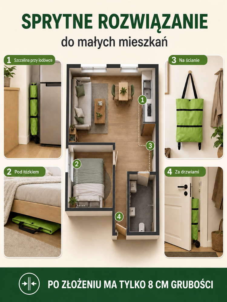 Ekologiczny wielofunkcyjny wózek składany🔥2‑w‑1 torba + wózek, duży pojemność, lekka do transportu