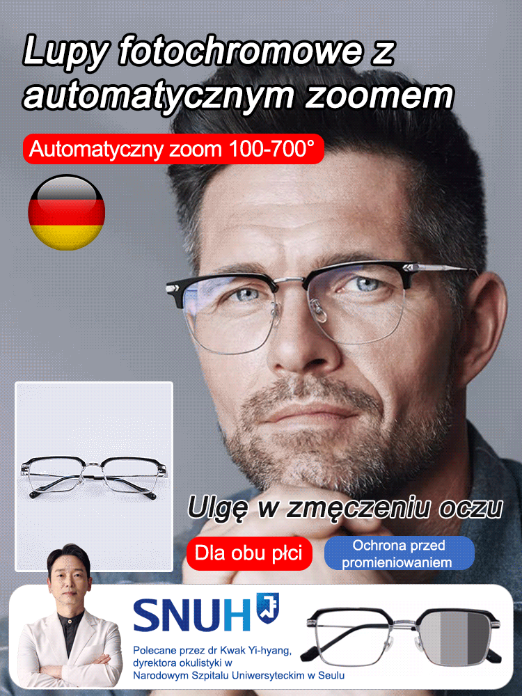 Okulary do czytania z automatyczną regulacją koloru w zależności od światła i filtrem światła niebieskiego ☀️ Automatyczna regulacja koloru w zależności od światła zapewnia optymalne widzenie – jedna soczewka do wszystkiego, niezależnie od tego, czy czyta