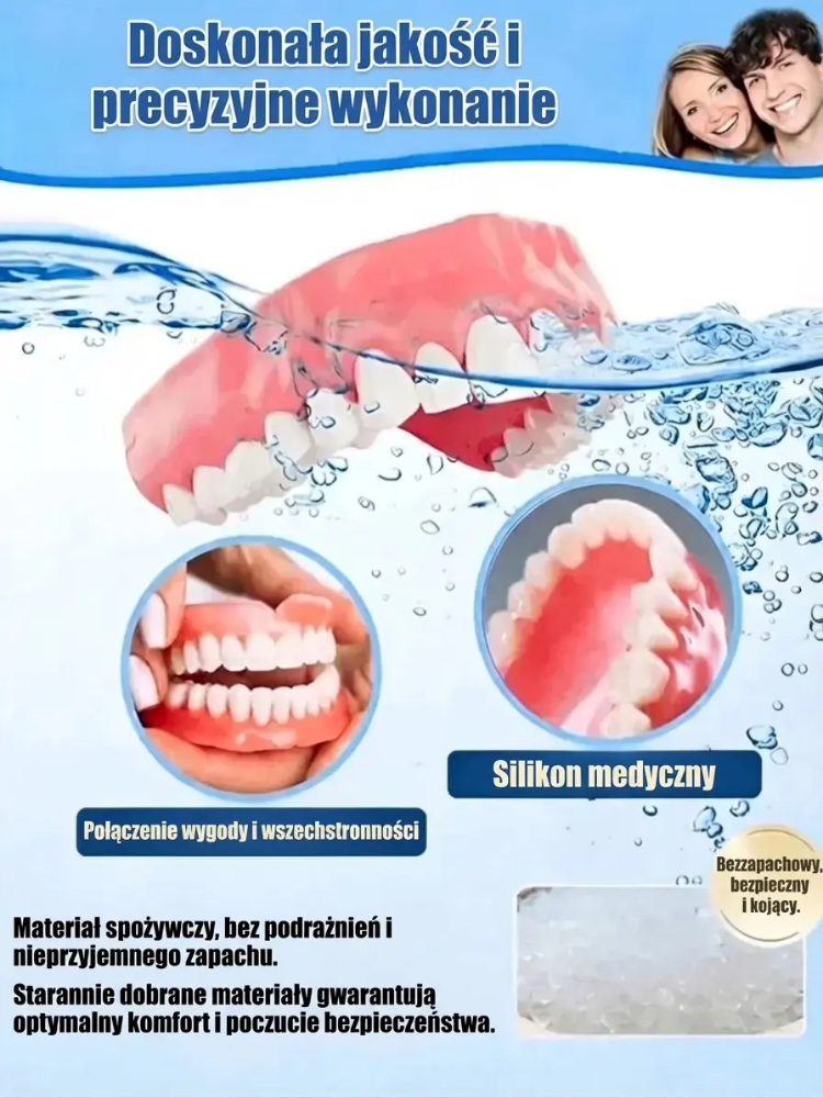 Naturalnie dopasowana proteza zębowa z uśmiechem🪄 Wizyta u dentysty nie jest wymagana, wystarczy 3-minutowa samodzielna instalacja w domu