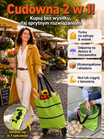 Ekologiczny wielofunkcyjny wózek składany🔥2‑w‑1 torba + wózek, duży pojemność, lekka do transportu