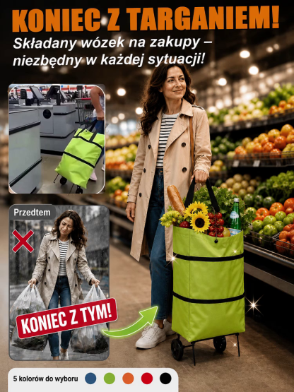 Ekologiczny wielofunkcyjny wózek składany🔥2‑w‑1 torba + wózek, duży pojemność, lekka do transportu