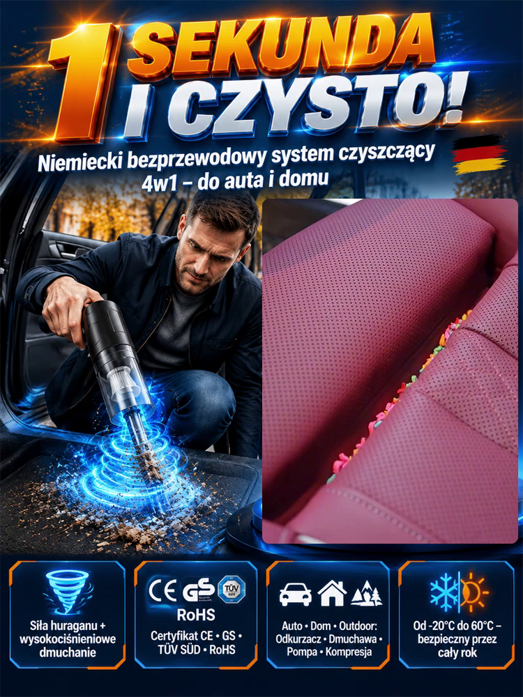 🚿 ⚡ Siła ssania 32 000 Pa – niczym potężna wichura – błyskawicznie usuwa wszelkie zabrudzenia!