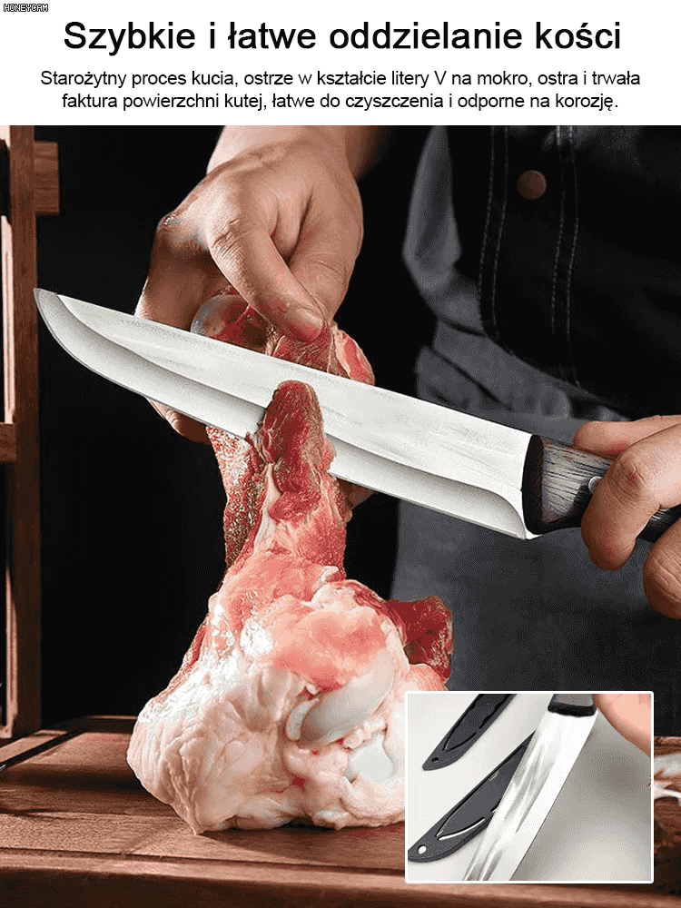Ręcznie kuty nóż do filetowania-Długotrwała ostrość🥩 Łatwe i szybkie oddzielanie mięsa od kości, stabilne odkostnianie