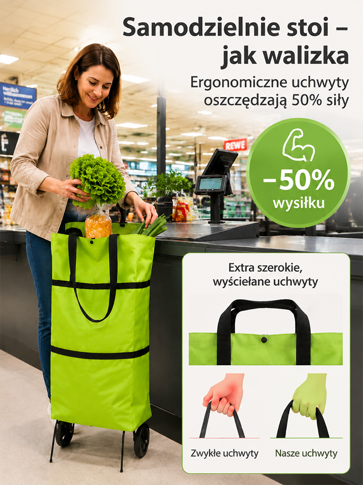 Ekologiczny wielofunkcyjny wózek składany🔥2‑w‑1 torba + wózek, duży pojemność, lekka do transportu