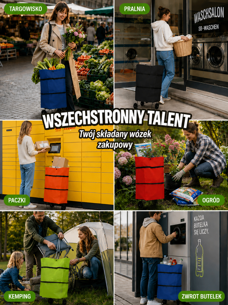 Ekologiczny wielofunkcyjny wózek składany🔥2‑w‑1 torba + wózek, duży pojemność, lekka do transportu