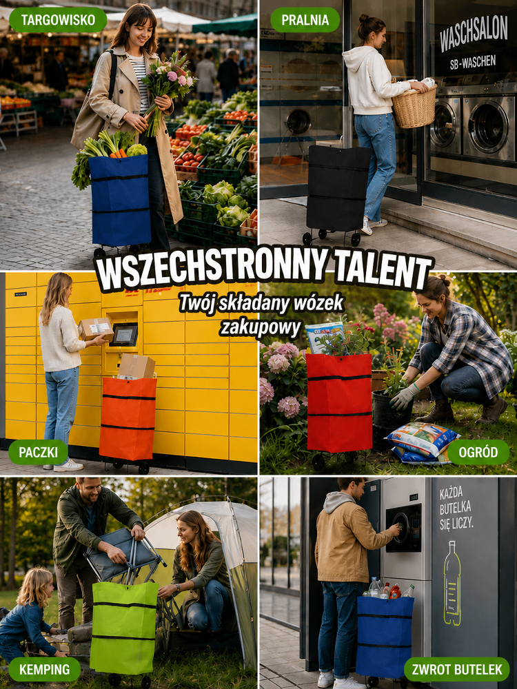 Ekologiczny wielofunkcyjny wózek składany🔥2‑w‑1 torba + wózek, duży pojemność, lekka do transportu