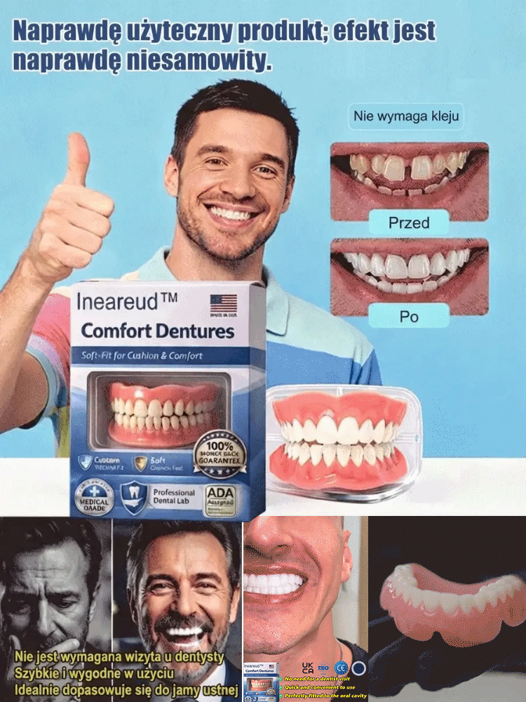 Naturalnie dopasowana proteza zębowa z uśmiechem🪄 Wizyta u dentysty nie jest wymagana, wystarczy 3-minutowa samodzielna instalacja w domu