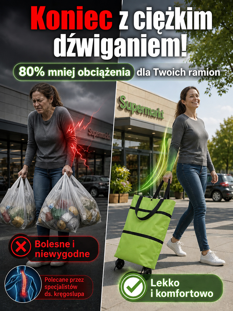 Ekologiczny wielofunkcyjny wózek składany🔥2‑w‑1 torba + wózek, duży pojemność, lekka do transportu