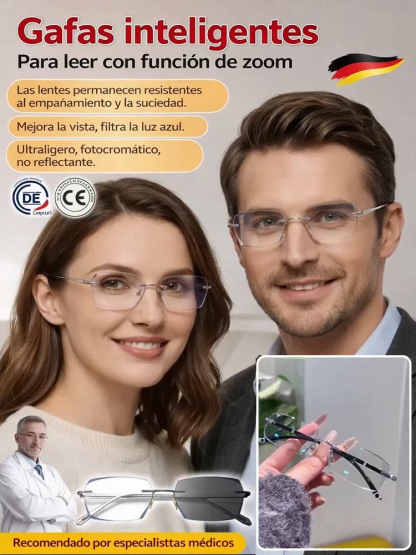 【Colaboración con diseñadores】 Gafas de lectura con zoom inteligente y cambio de color Starry Sky