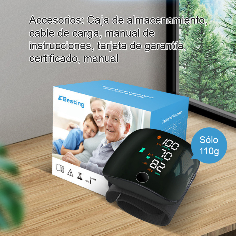 Tensiómetro electrónico de muñeca totalmente automático con pantalla grande y función de voz