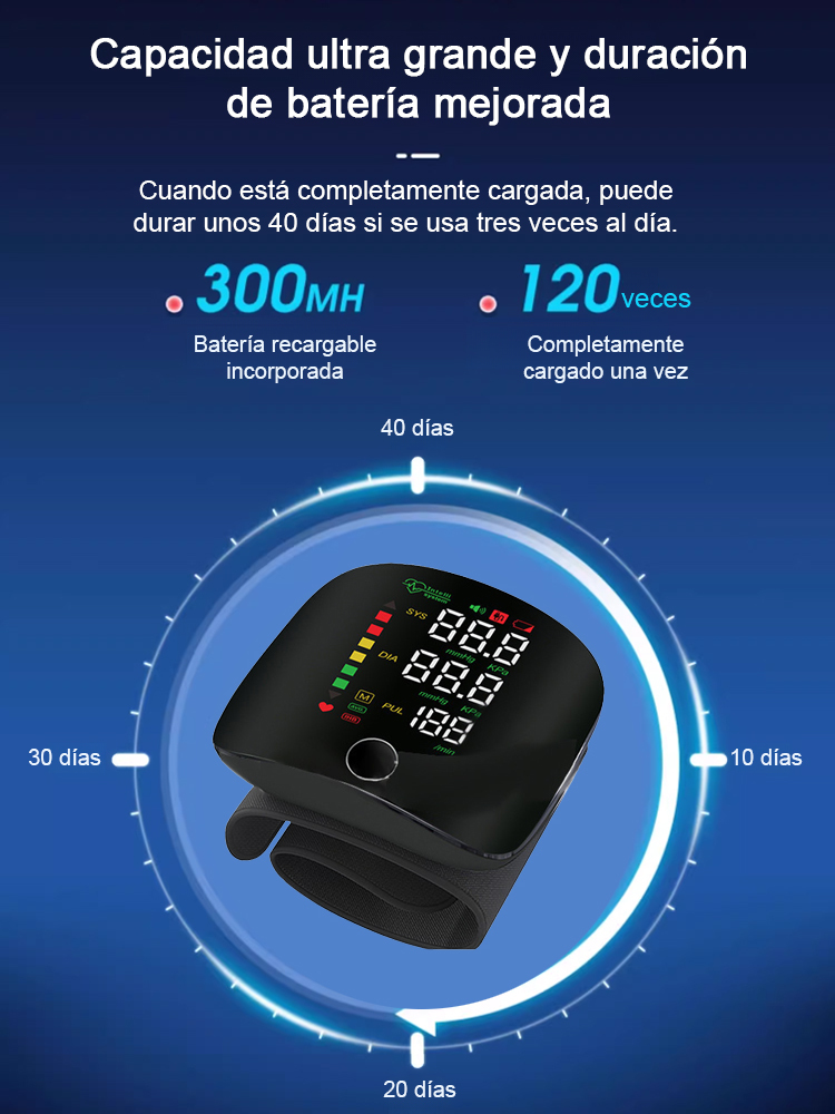 Tensiómetro electrónico de muñeca totalmente automático con pantalla grande y función de voz