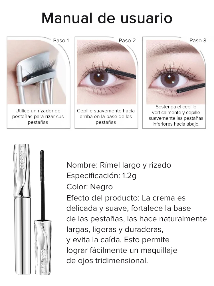 [Agranda tus ojos] Máscara de pestañas con aplicador de tubo de acero pequeño