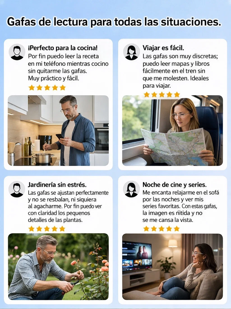 【Colaboración con diseñadores】 Gafas de lectura con zoom inteligente y cambio de color Starry Sky