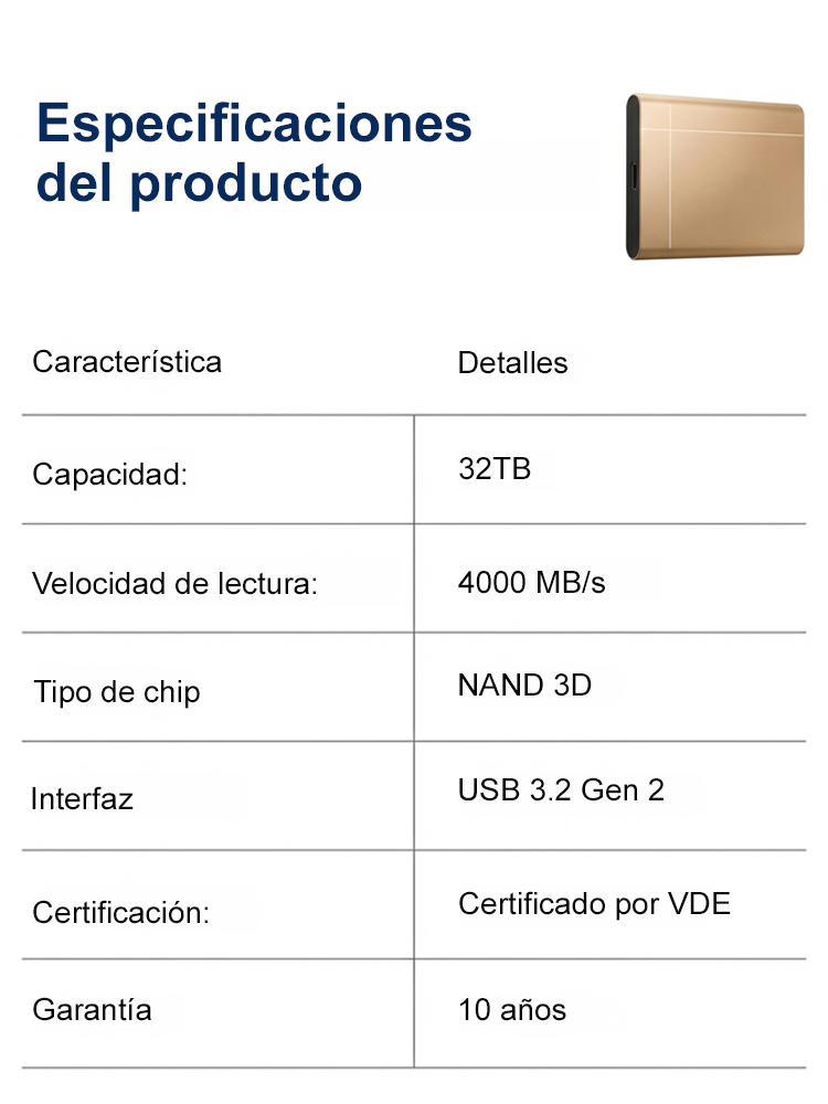 【¡Precio más bajo de la historia! ¡Solo hoy! ¡No te lo pierdas! ¡Calidad 100% garantizada!】Unidades de estado sólido portátiles de alta velocidad【¡Seguridad de grado militar y protección antirrobo! ¡Velocidades de transferencia máximas de hasta 4000 MB/s!