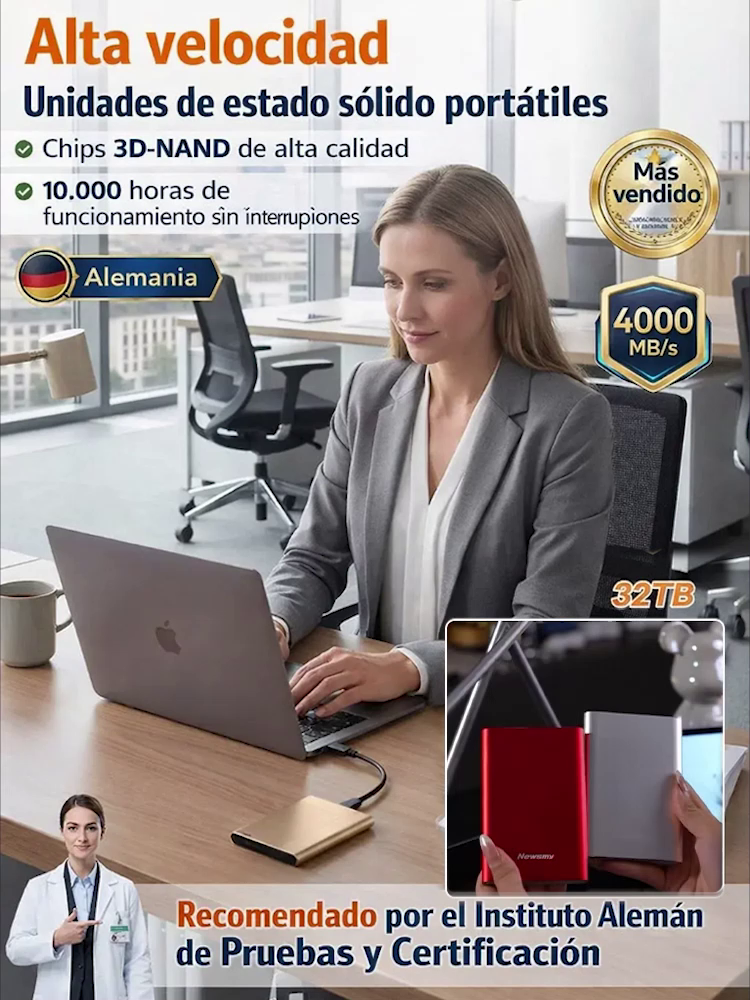 【¡Precio más bajo de la historia! ¡Solo hoy! ¡No te lo pierdas! ¡Calidad 100% garantizada!】Unidades de estado sólido portátiles de alta velocidad【¡Seguridad de grado militar y protección antirrobo! ¡Velocidades de transferencia máximas de hasta 4000 MB/s!