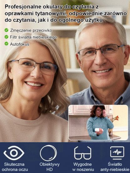 Profesjonalne okulary korekcyjne z tytanową ramką do bliży i dali