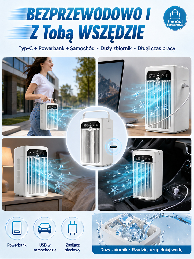 💦💦Przenośny wentylator klimatyzacyjny z mgiełką, poprawa chłodzenia o 70%