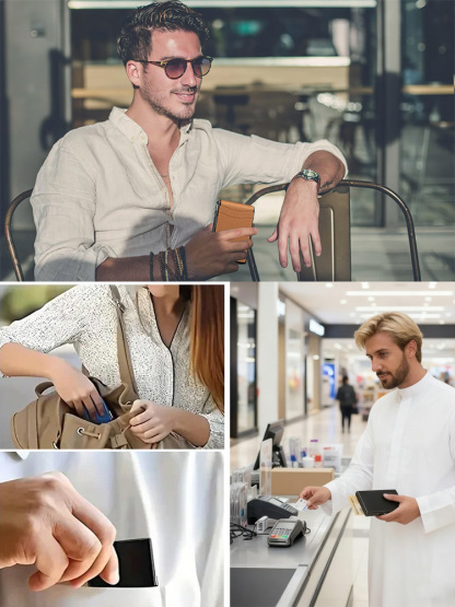 Kosmiczny portfel męski z włókna węglowego z ochroną RFID przeciw kradzieży.