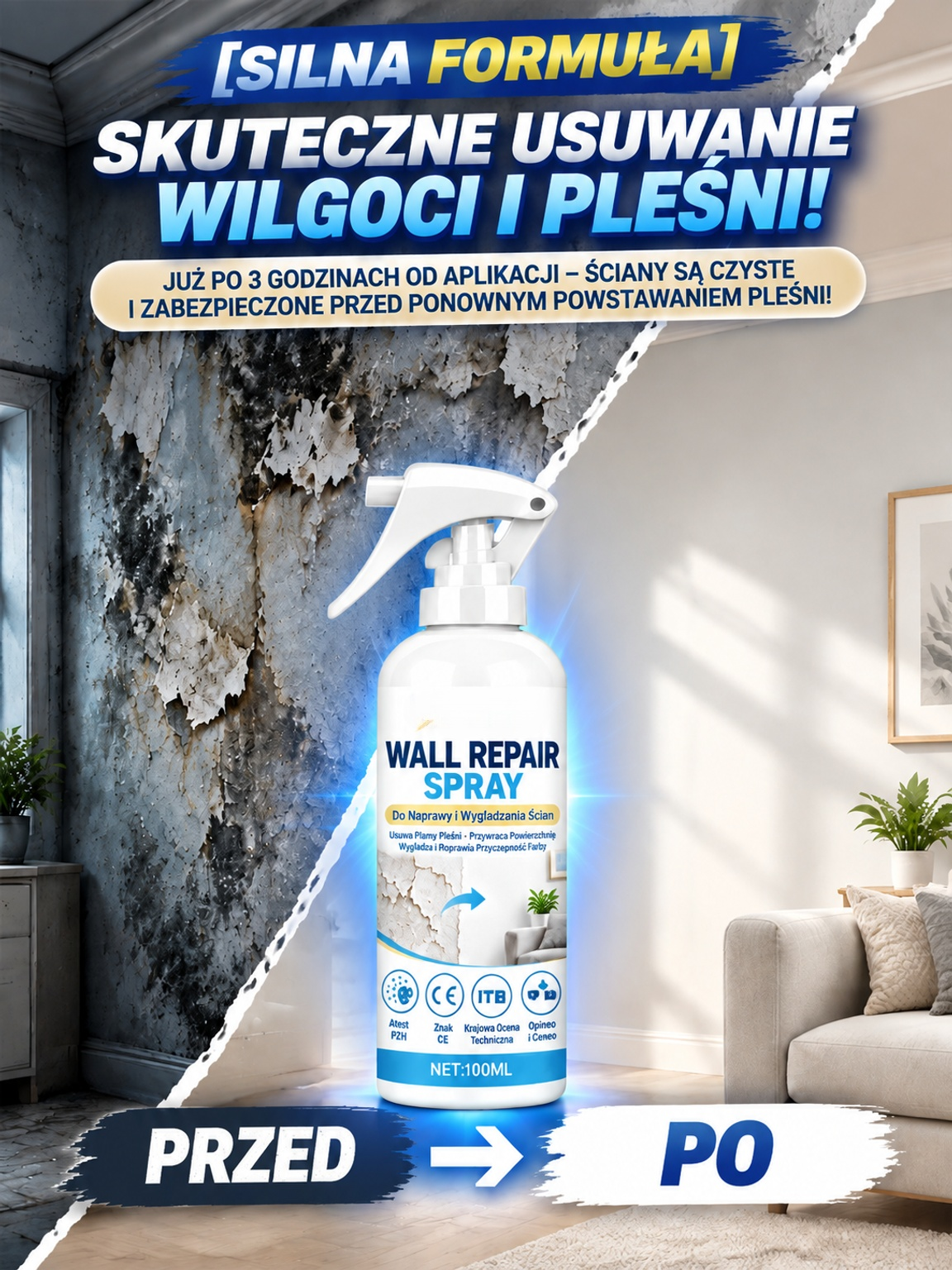 🔥🔥Niemiecka nanotechnologia!!tylko 1 sekunda, a łuszcząca się farba i plamy pleśni znikają!  