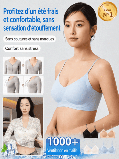 ❄️ Matière en soie glacée – fraîche même par 40°C. Aucune odeur, ne transparaît pas sous une chemise blanche. 💨 Portez-la sans crainte, elle galbe la poitrine, fini les complexes. ✨