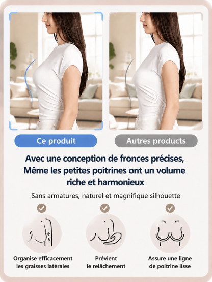 ❄️ Matière en soie glacée – fraîche même par 40°C. Aucune odeur, ne transparaît pas sous une chemise blanche. 💨 Portez-la sans crainte, elle galbe la poitrine, fini les complexes. ✨