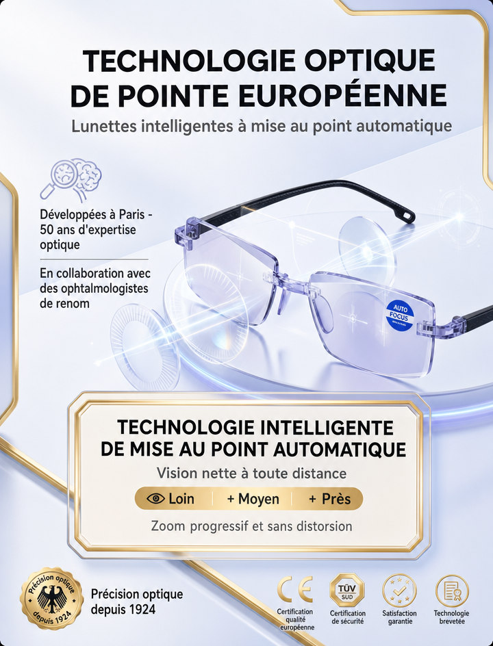 【Aucun examen de la vue requis】Mise au point en 0,1 s : Vision parfaite de près comme de loin !Vos Dernières Lunettes à Vie