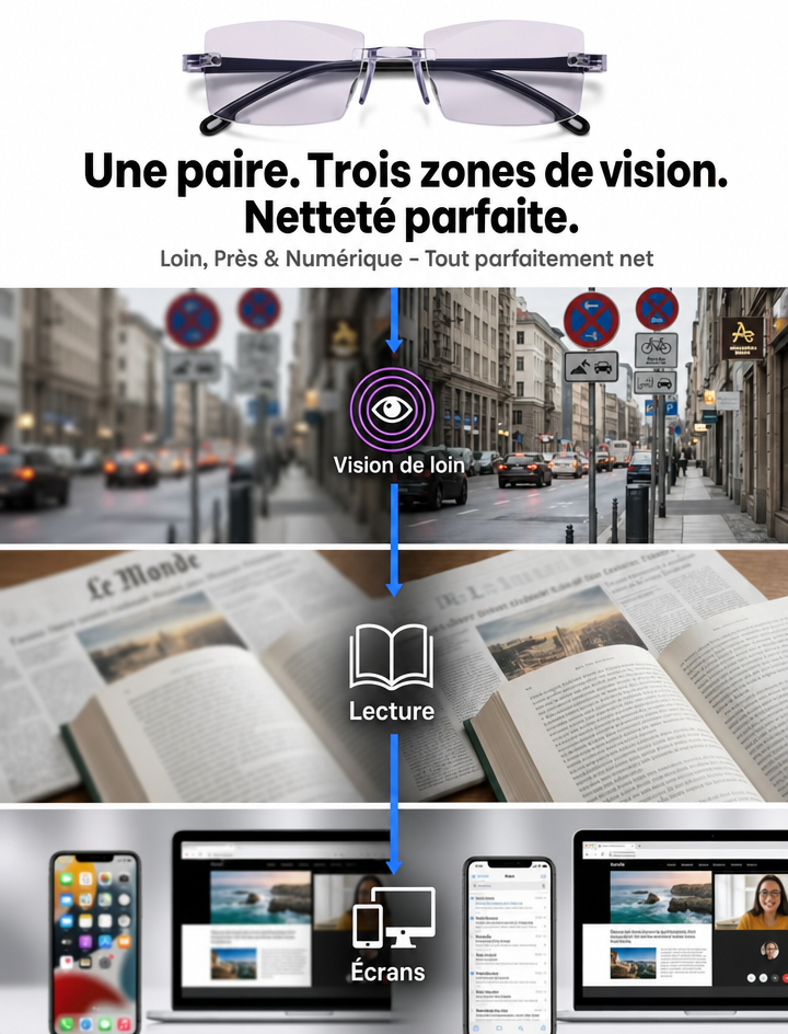 【Aucun examen de la vue requis】Mise au point en 0,1 s : Vision parfaite de près comme de loin !Vos Dernières Lunettes à Vie