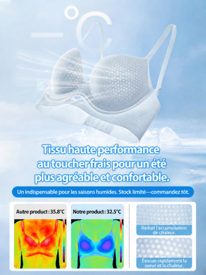 ❄️ Matière en soie glacée – fraîche même par 40°C. Aucune odeur, ne transparaît pas sous une chemise blanche. 💨 Portez-la sans crainte, elle galbe la poitrine, fini les complexes. ✨