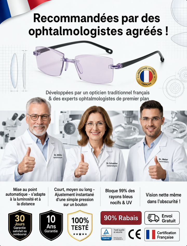 【Aucun examen de la vue requis】Mise au point en 0,1 s : Vision parfaite de près comme de loin !Vos Dernières Lunettes à Vie